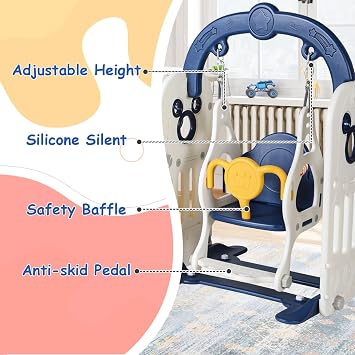7 in 1 Toddler Slide and Swing Set, Large Kids Climber with Basketball&Hoop