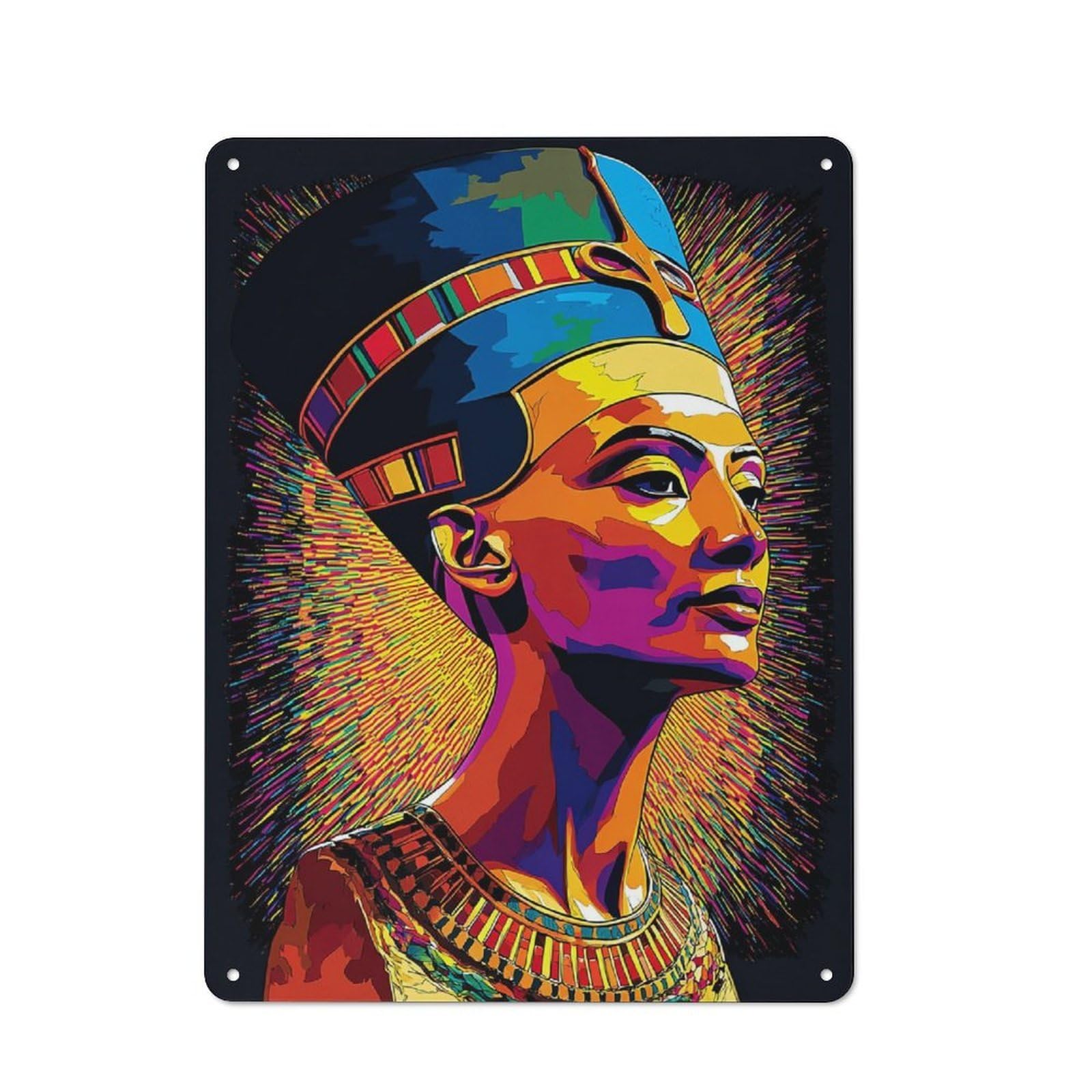 Junmoney Colorful Egyptian Queen Portrait -12 Smart Metal Wall Decor 40X30cm, Office Metal Sign For Office, Study, Studio Or Hallway