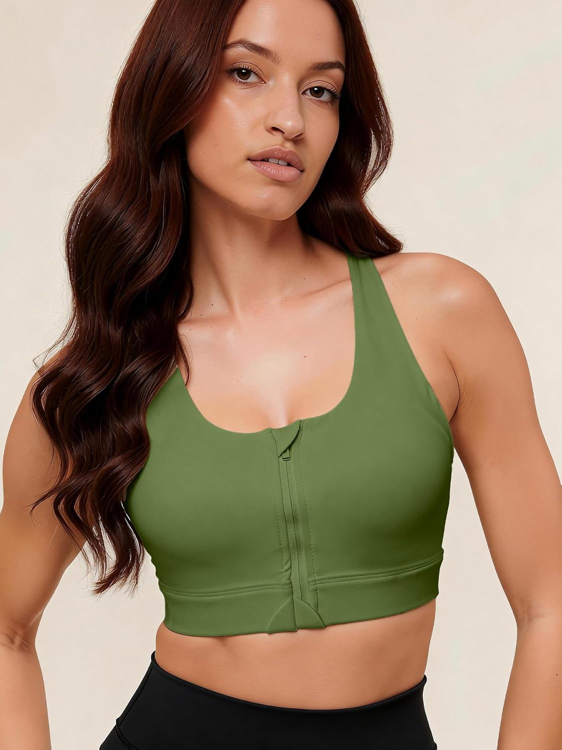 Women's High Support Sports Bra with Molded Cup, High Impact, Adjustable Strappy, Front Closure Zipper