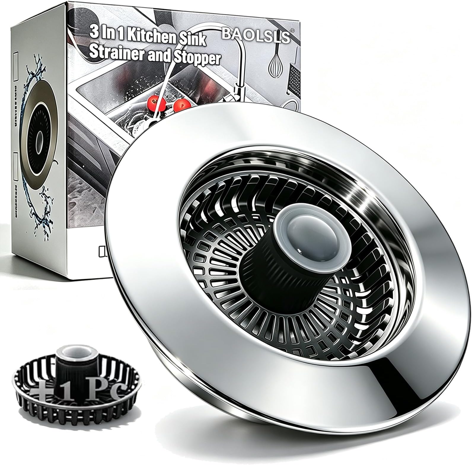 BAOLSLS 3 in 1 Kitchen Sink Stopper, Pop Up Kitchen Sink Drain Strainer