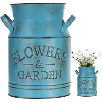 Vintage Flower Vase Country House Style Vase Rustic Flower Bucket Metal Bucket Planter Milk Jug for Home Farmhouse Garden Table Decoration