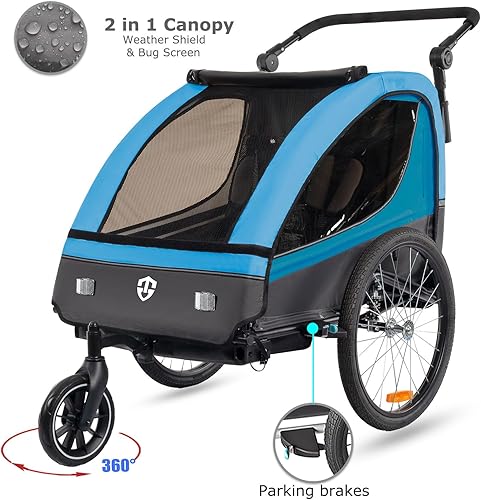 Miniatura 2 de TIGGO VS - Remolque y cochecito de bicicleta de suspensión 2 en 1, asiento doble para niños pequeños, niños, portabicicletas para niños
