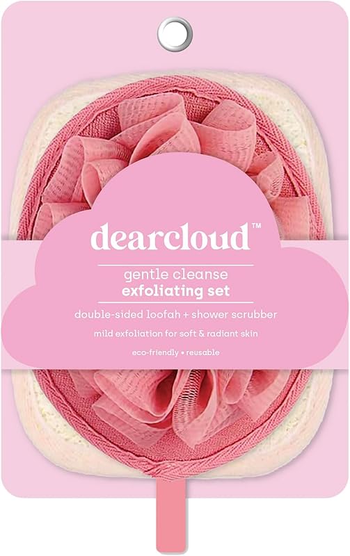 Kit de banho esfoliante dearcloud com bucha e esponja, rosa
