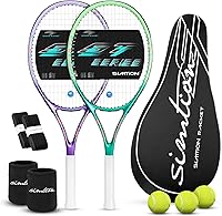 SIMTION 27 Inch Tennis Rackets Set for Adults - 2 Pre-Strung Racquets, Overgrips, Balls, Wristbands & Bag for Beginners & Pros