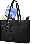 RAINSMORE Sacs pour ordinateur portable pour femmes 15.6 Inch Work Tote Bag Femmes Imperméable PU Purse pour ordinateur portable avec grand porte-monnaie pour ordinateur de bureau Sac à main pour les épaules de voyage, noir