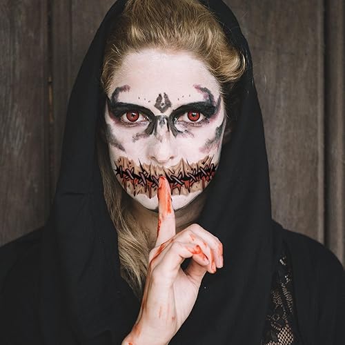 Miniatura 7 de 16 piezas de tatuajes temporales de maquillaje de broma de Halloween para adultos, payaso de terror, boca de terror, calcomanías para Halloween,