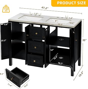 DWVO 47 Inch Bathroom Vanity with Double Sink