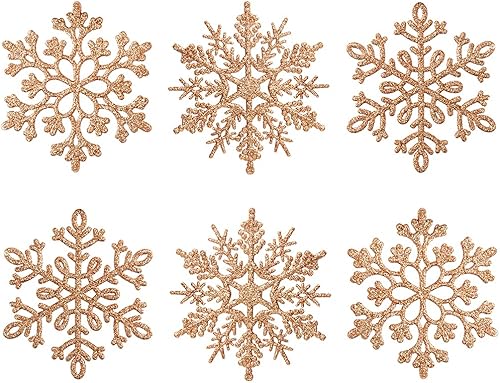 Adornos de plástico de copos de nieve con purpurina de 4.7 pulgadas30 unidades, decoraciones con cuerda de plata para colgar en el árbol de navidad,