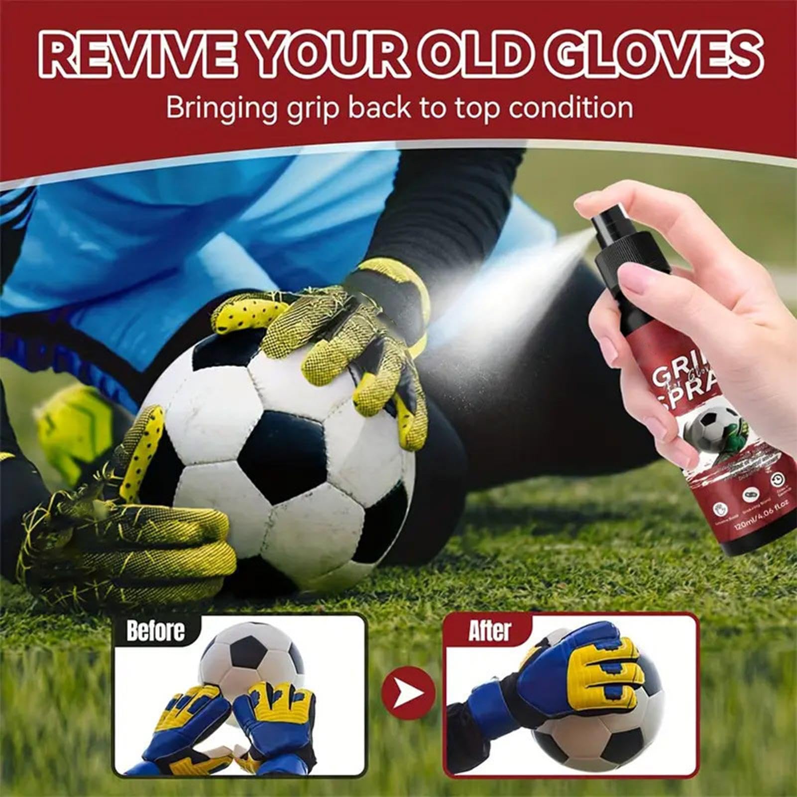 Spray Antideslizante para Guantes de Portero 120ml Secado Rápido Fútbol Baloncesto