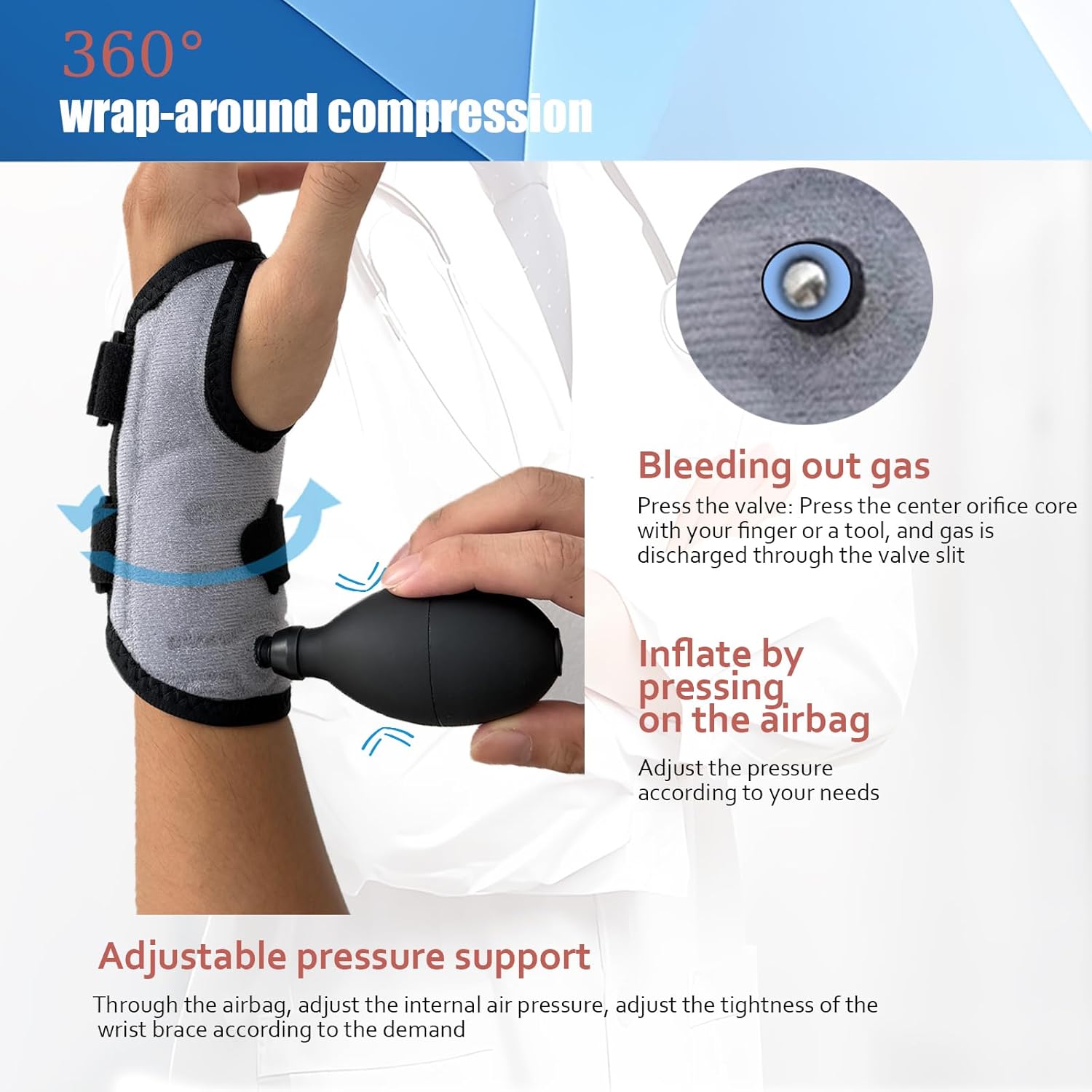 Waterproof Wrist Brace for Carpal Tunnel Night Support, Inflatable Wrist Support with Air Compression for Pain Relief Caused by Tendonitis, Arthritis and Sprains,One Size Adjustable Hand Brace for Men and Women