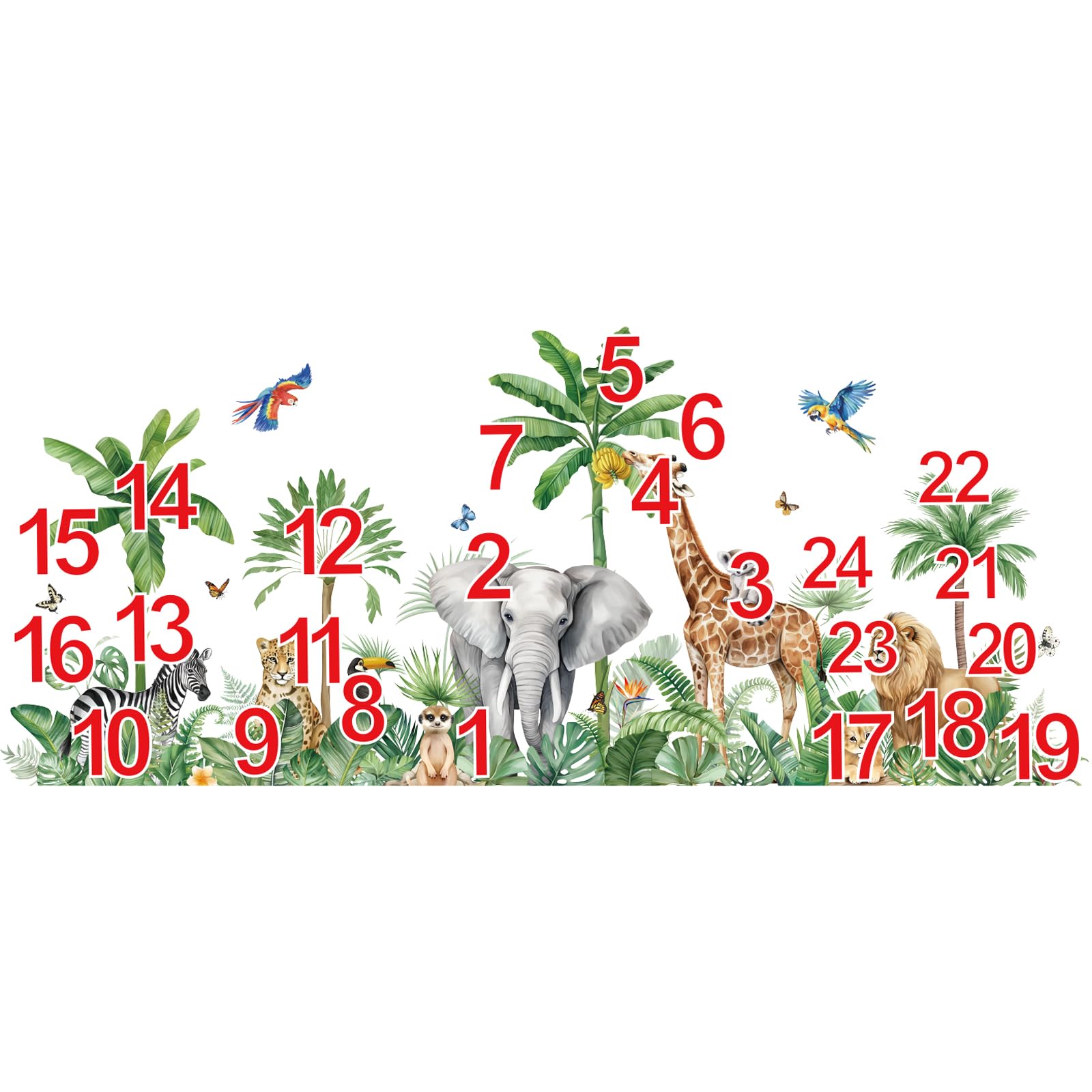 decalmile Stickers Muraux Enfant XXL Animaux de la Jungle Arbre Autocollant Mural Safari Girafe Éléphant Léopard Feuilles Tropicales Décoration Murale Bébé Pépinière Chambre Enfants