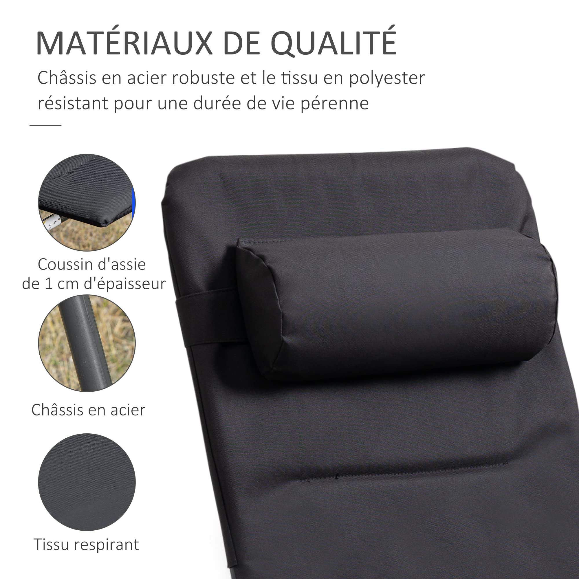 Chaise Longue Jardin Outsunny Avec Repose-pied - Pliable, 7 Positions, Tissu Oxford