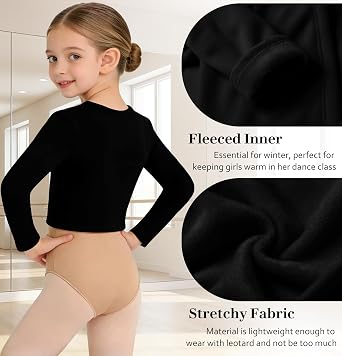 DANSHOW Girls Ballet Wrap Top Long Sleeve Dance Sweater Toddler | Warm Ballet Cardigan for Girls, V-neck Pullover Shrug, Comfortable and Soft Inside, Basic Dance Cover Up