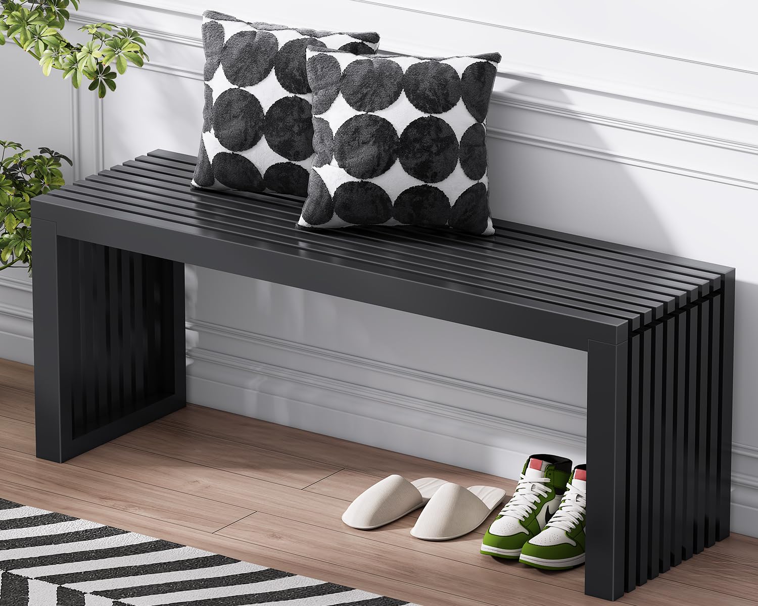 Toolola Bamboo Dining Bench, 35-inch Sleek Design Entryway Shoe Rack Bench, Indoor Kitchen Table Bench, Waterproof Outdoor Bench, Black