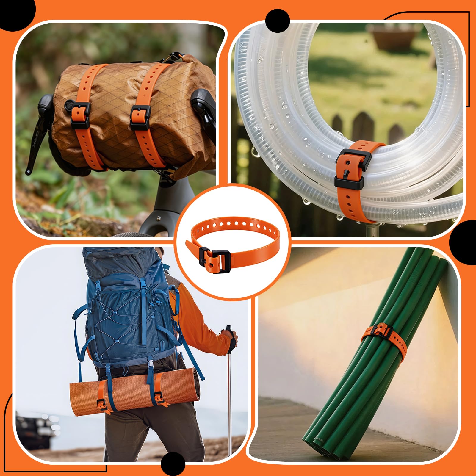 Peacoblue 10er-Pack Wiederverwendbare, sichere Spanngurte – Hochleistungs-Gummibänder zur Ausrüstungsorganisation, 25" elastische Befestigungsriemen für Camping, Fahrräder, Gartenschläuche, Kabel | 10 Stück elastische Befestigungsriemen 63cm, Für Camping,