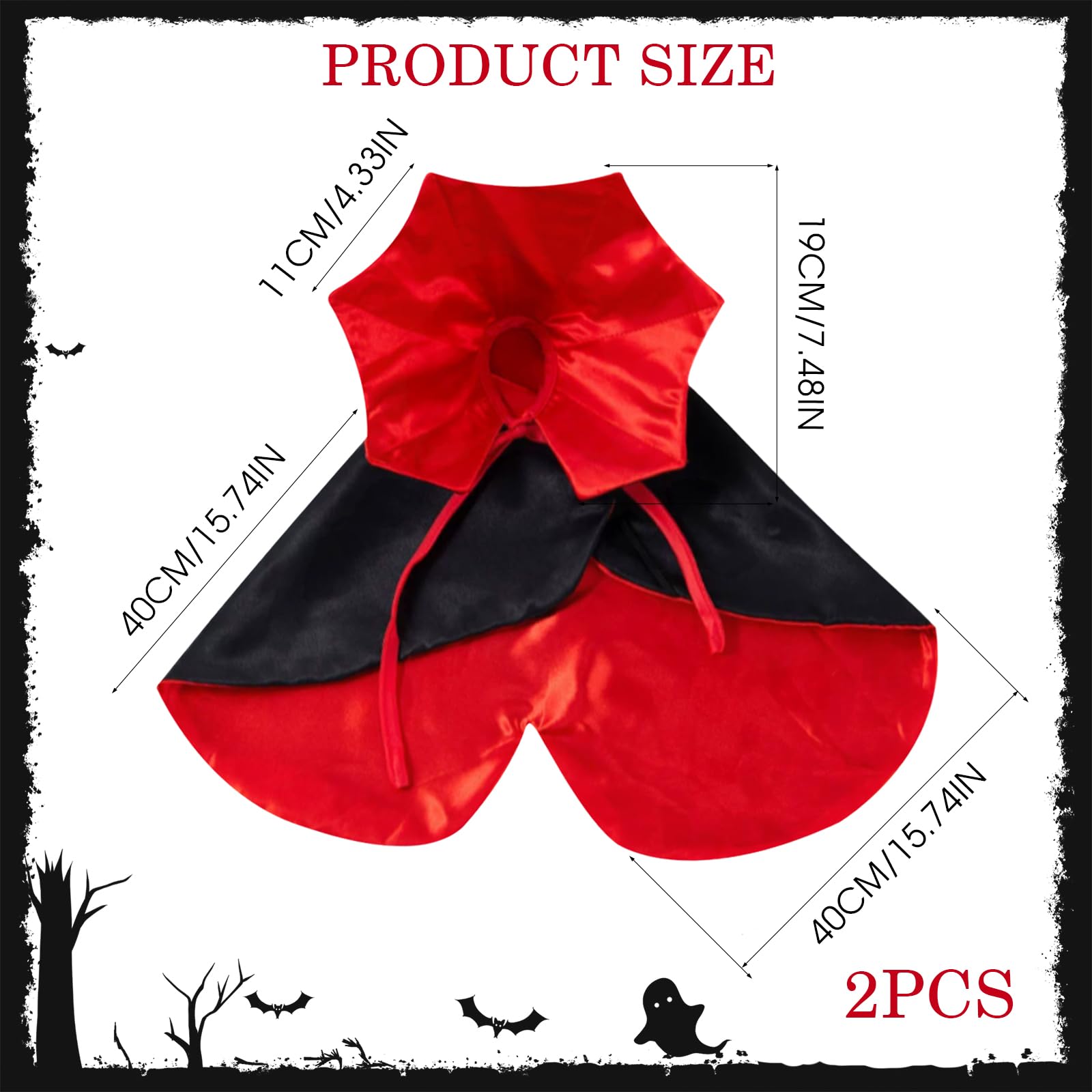 SAIIURV 2 Pcs Pet Cape for Small Dogs and Cats Funny Halloween Cat Vampire Cape, Adjustable Strap - Image 2