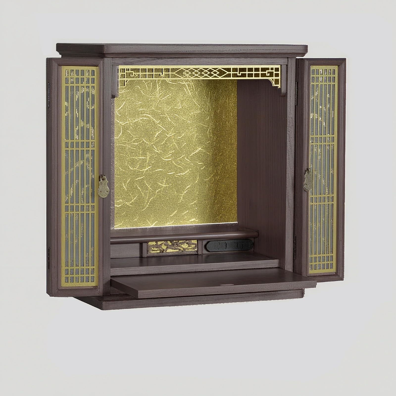 JNTFNE Buddhist Altar Stand With Niche,meditation Table,Buddha Statue LED Lighting,home Worship Table,suitable Spiritual Practice Meditation Cultivation(Walnut Finish,L)