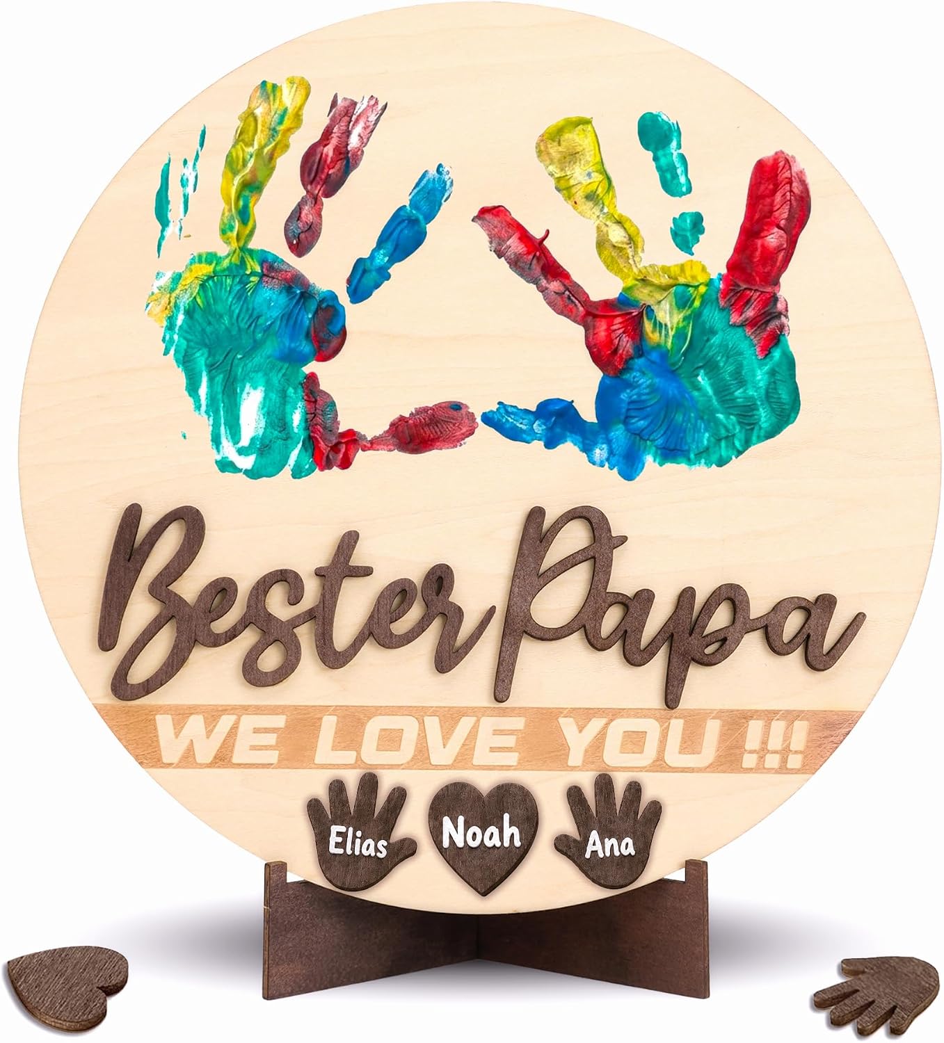 Personalized Bester Papa Handprint Sign– For Dads Who Deserve More Than Best, Custom Wooden Family Keepsake Gift from Kids, Meaningful Fathers Day Gift for Daddy, Best Dad Ever Hand Down
