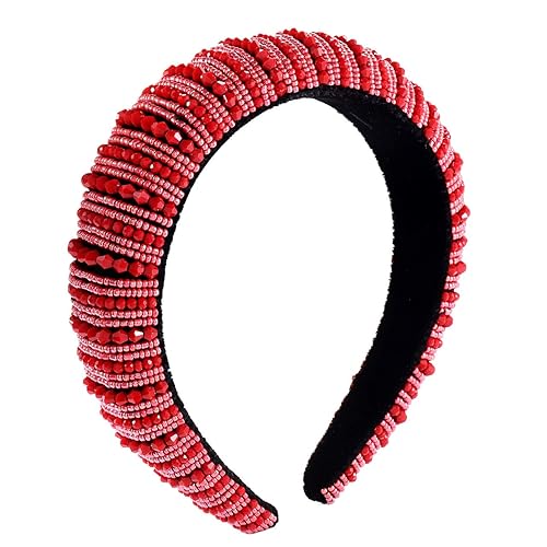 Vista 13 de NVENF Diadema rosa intensa acolchada con diamantes de imitación de cristal para mujer, diadema ancha de terciopelo con bisutería, accesorio