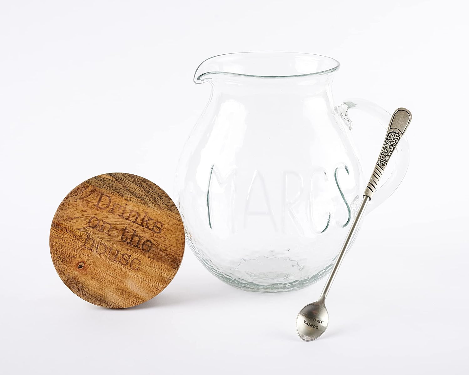 Mud Pie Glass Margarita Pitcher with Lid and Spoon Serving Set