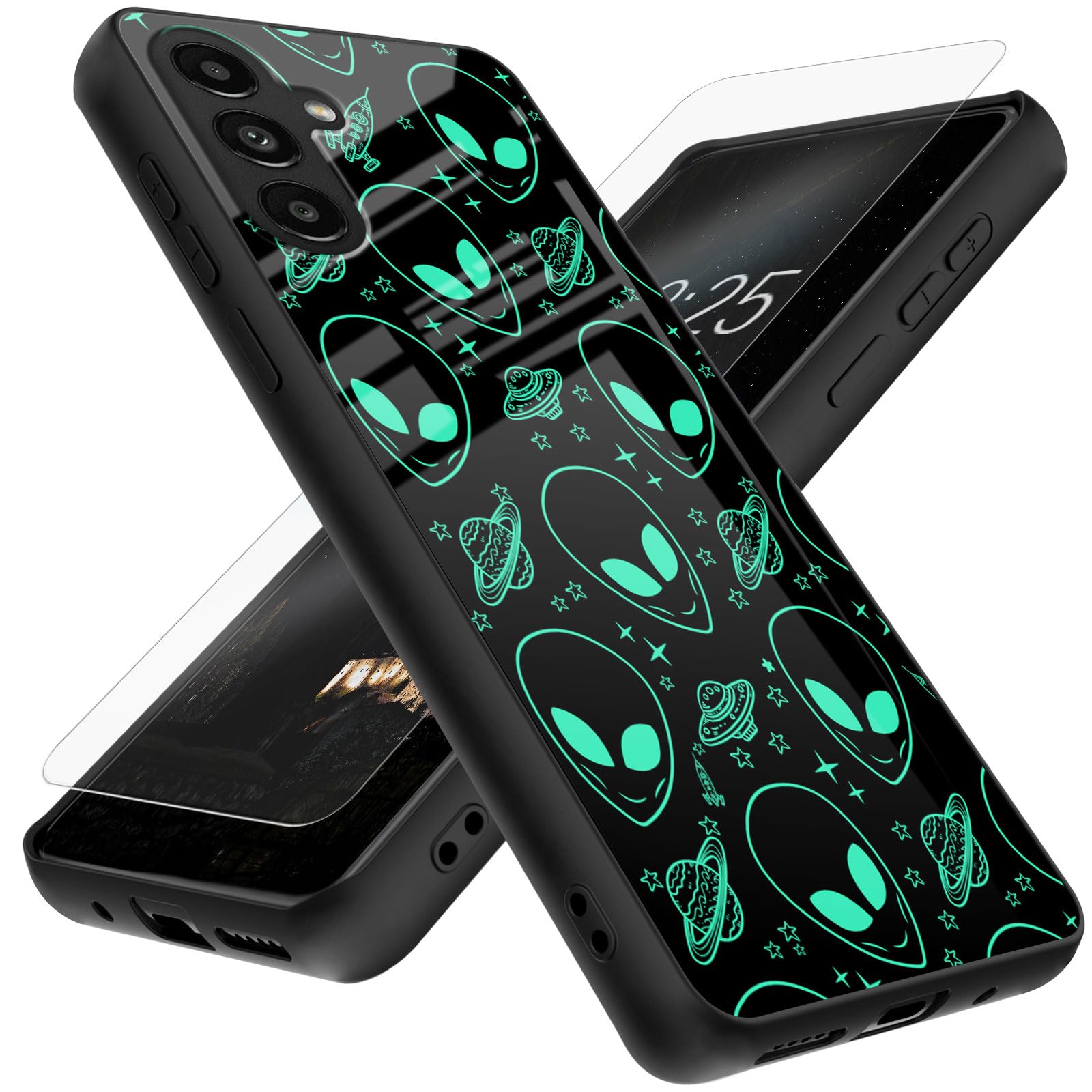 Qindaiwen Designed for Samsung Galaxy S25 Case with Screen Protector, Shockproof Anti-Scratch Drop Tempered Glass Back Protection Case for Galaxy S25,