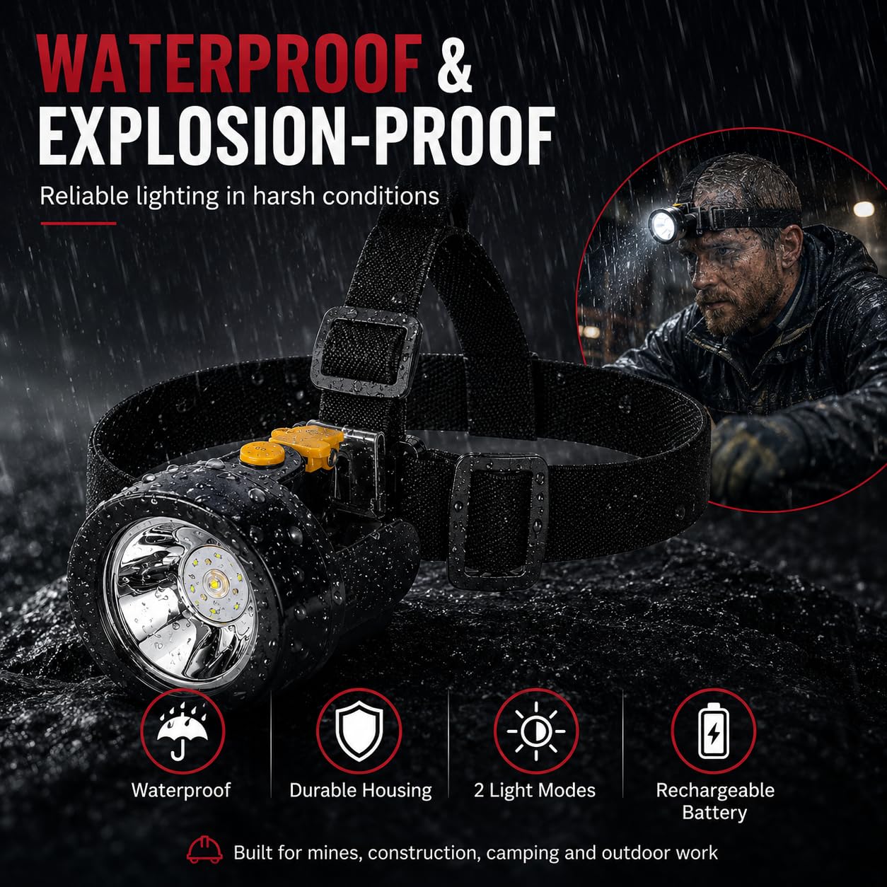 Lampe Frontale Rechargeable pour mineurs à LED KL2.8LM de Camping pour la Nuit, la pêche, la Chasse, étanche à l'épreuve des Explosions