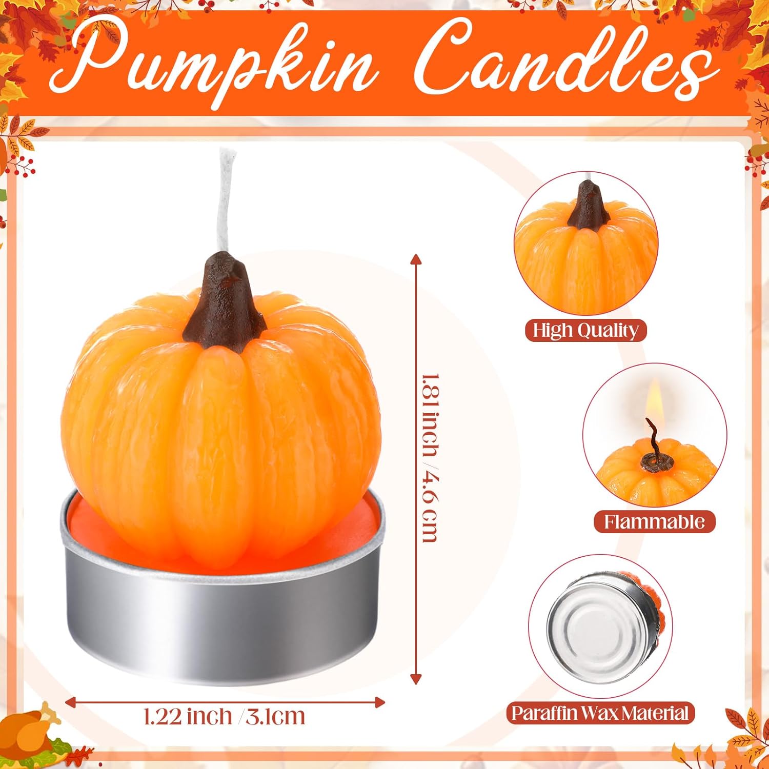Nuanchu Little Pumpkin Baby Shower Favors - 50 Sets with Candles, Cards, and Bags for Fall and Thanksgiving Parties