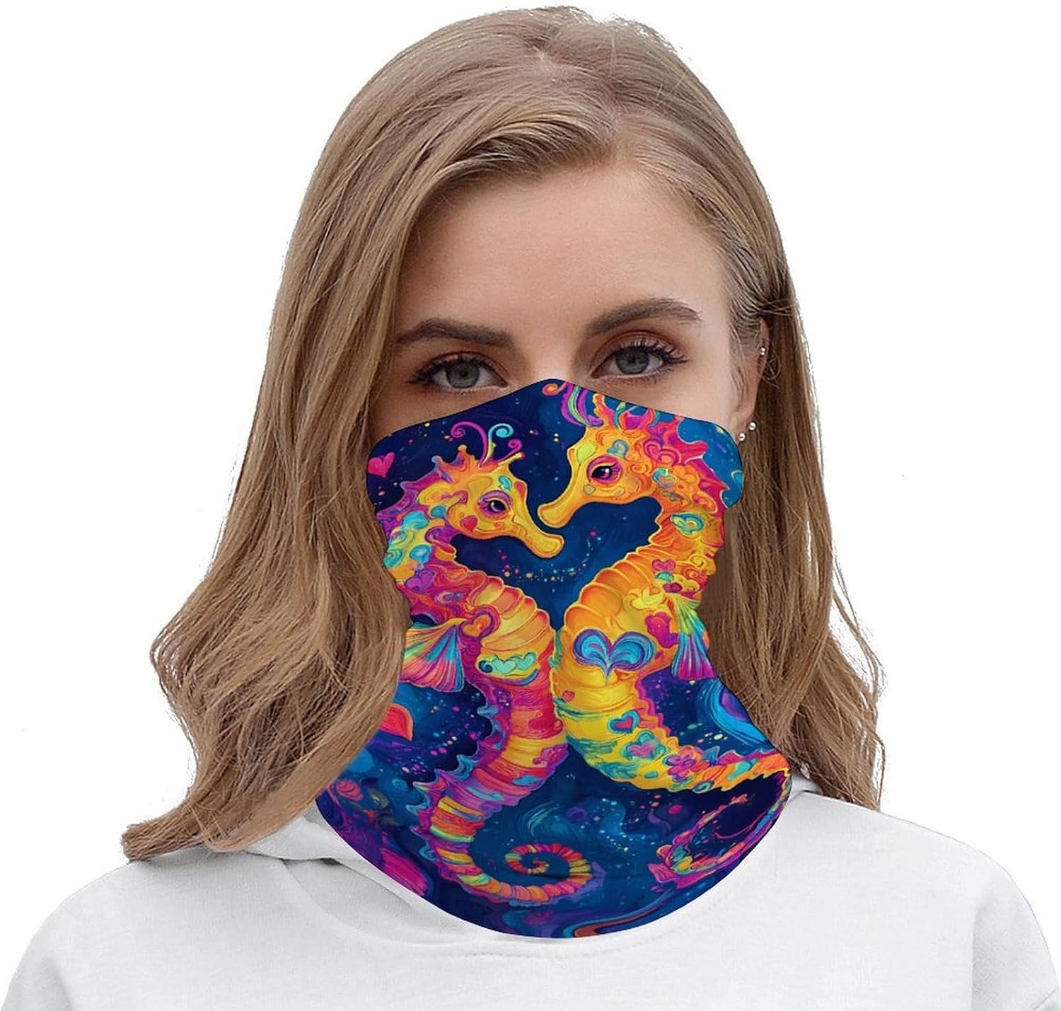 Seahorses in Love Neck Gaiter Windproof Face Mask Bandanas for Men Women Cold Weather Scarf