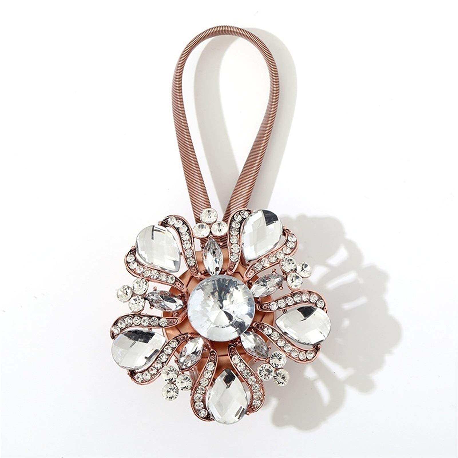 Paire d'embrasses de rideaux magnétiques, embrasses de rideaux en diamant pour décor à la maison Porte-rideaux à fleurs en cristal Ressort de traction Ceinture en fil d'acier Aimant Accessoires de r