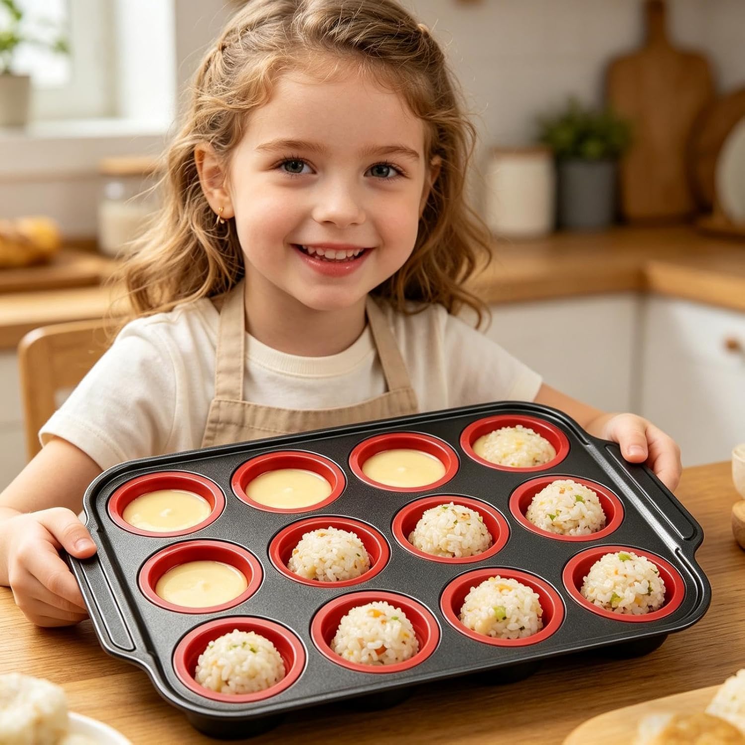 Silicone Muffin Pan, Non-Stick Silicone Design, 21x28cm, Cupcake Baking Mold Tray, Dessert Baking Pan, Heat Resistant, For Dessert Tart Pie Kitchen