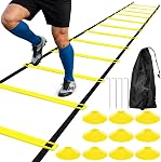 Tebery 20 Ladder de formation sur l'agilité des pieds, 12 Rungs réglables Équipement d'échelle de soccer 10 Cônes 4 Stakes 1 Sac de transport, équipement d'entraînement de vitesse de fitness pour le football, les sports de basketball