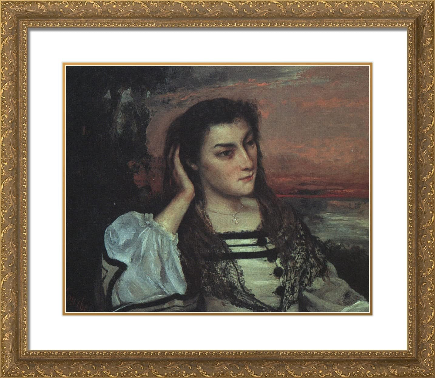 ArtDirect Courbet, Gustave 23x20 Gold Ornate Framed Art Print with Double Matting Titled: Portrait of Gabrielle Borreau