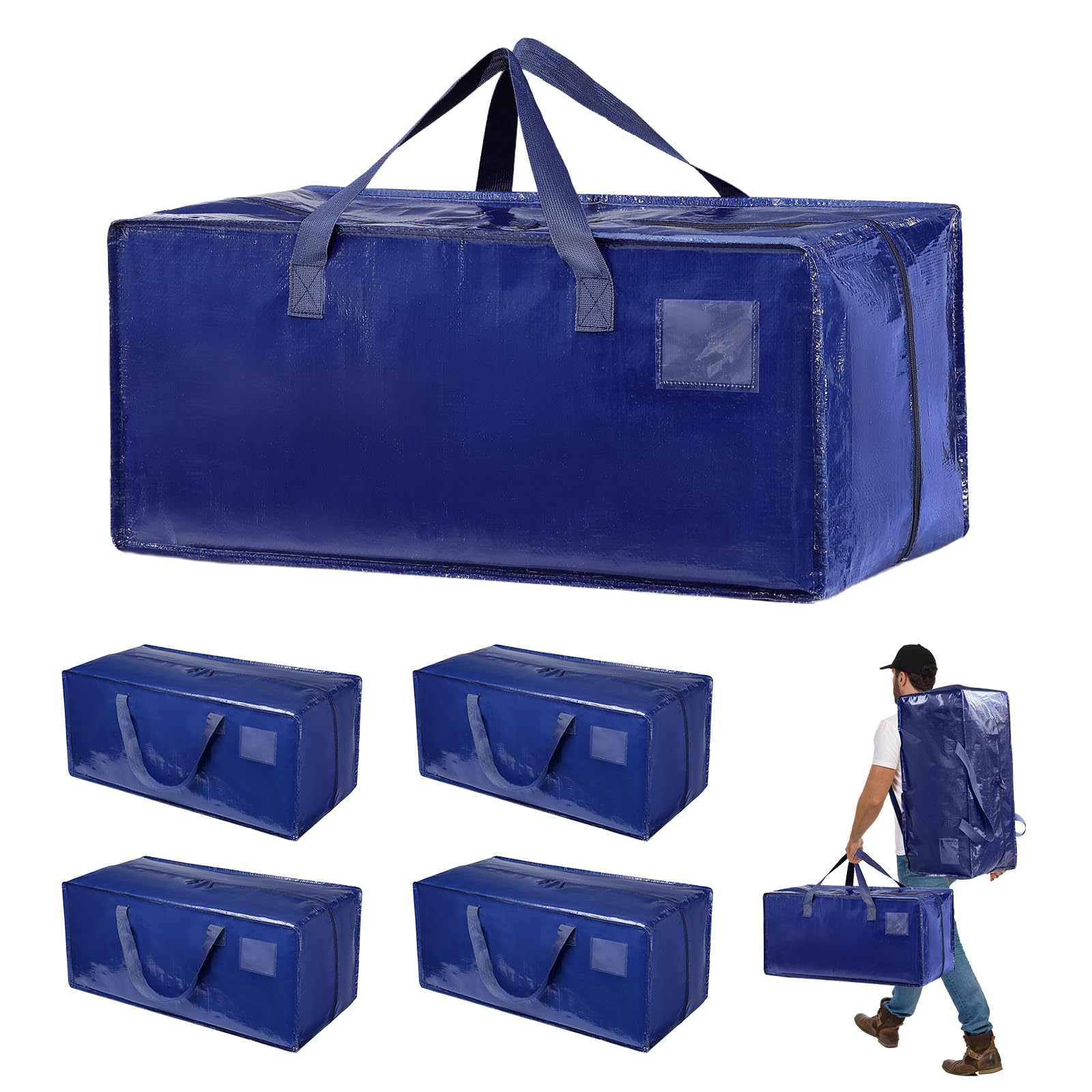 Set da 4 Borse da trasloco extra large, 92L Borsa Portaoggetti con Cerniere e Manici Rinforzati, Borse Trasloco Vestiti sacchetti di stoccaggio pieghevole per traslochi