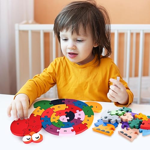 Miniatura 2 de LovesTown Rompecabezas de madera de animales para niños pequeños, bloques de construcción del alfabeto para niños, rompecabezas de aprendizaje de