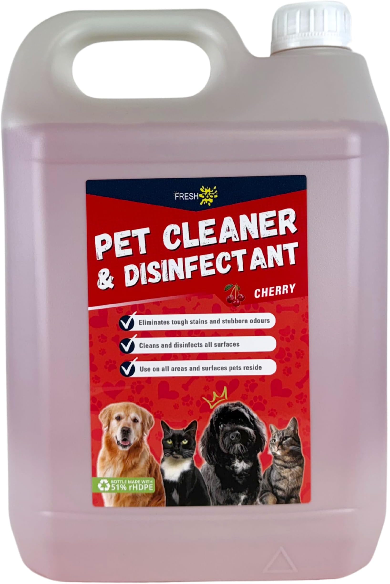 Cherry Fragrance Pet & Kennel Disinfectant – 5 Litre Concentrated Cleaner – Kills 99.9% of Germs – Safe for Pets – Powerful Odour Control for Homes, Kennels, & Vets - 4 x 5 litres