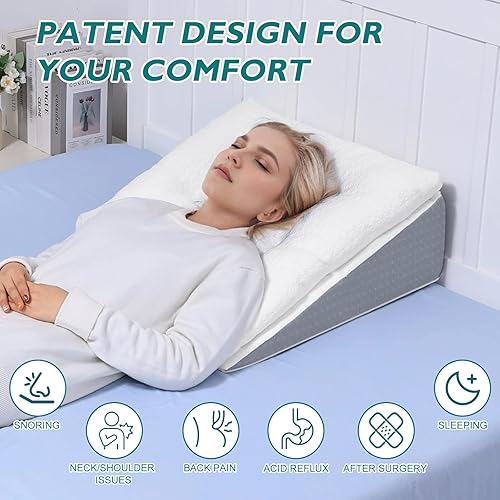 Miniatura 7 de TANYOO - Cuña de cama para apnea del sueño de 10 pulgadas, almohada para reflujo gastroesofágico, almohada triangular de doble capa patentada
