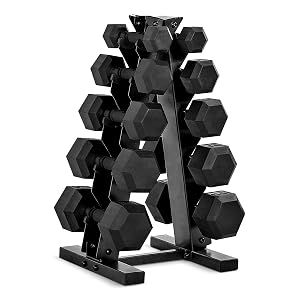 CAP Barbell Rubber Coated Dumbbell Weight Set with Vertical Rack 100 lb 150 lb and 210 lb Options