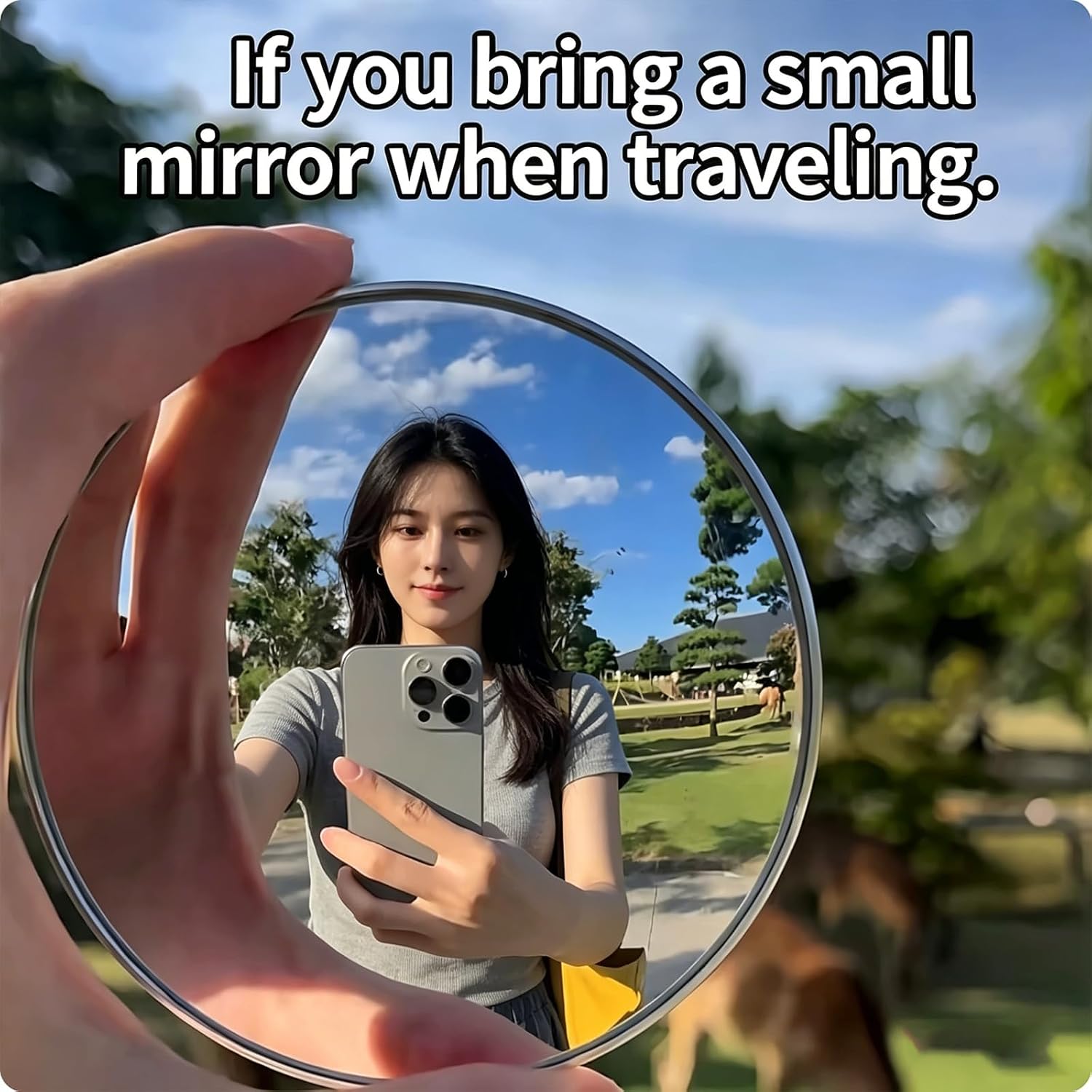 Portable Handheld Travel Makeup Outdoor， 3.94" Convex Selfie Mirror for Phone Photography