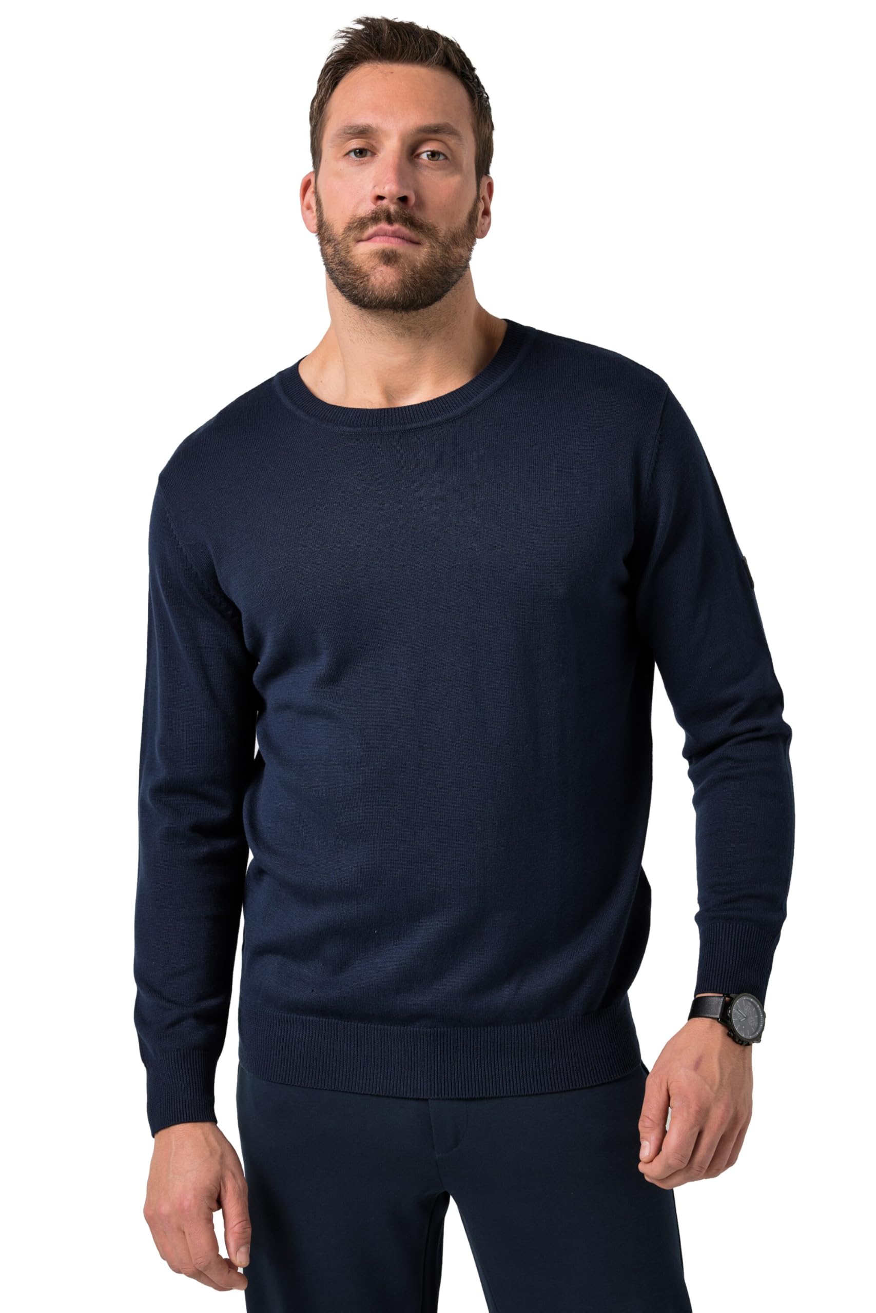JP 1880 Herren große Größen Übergrößen Menswear L-8XL Pullover, Leichter Feinstrick, Badge, Rundhalsausschnitt 845196