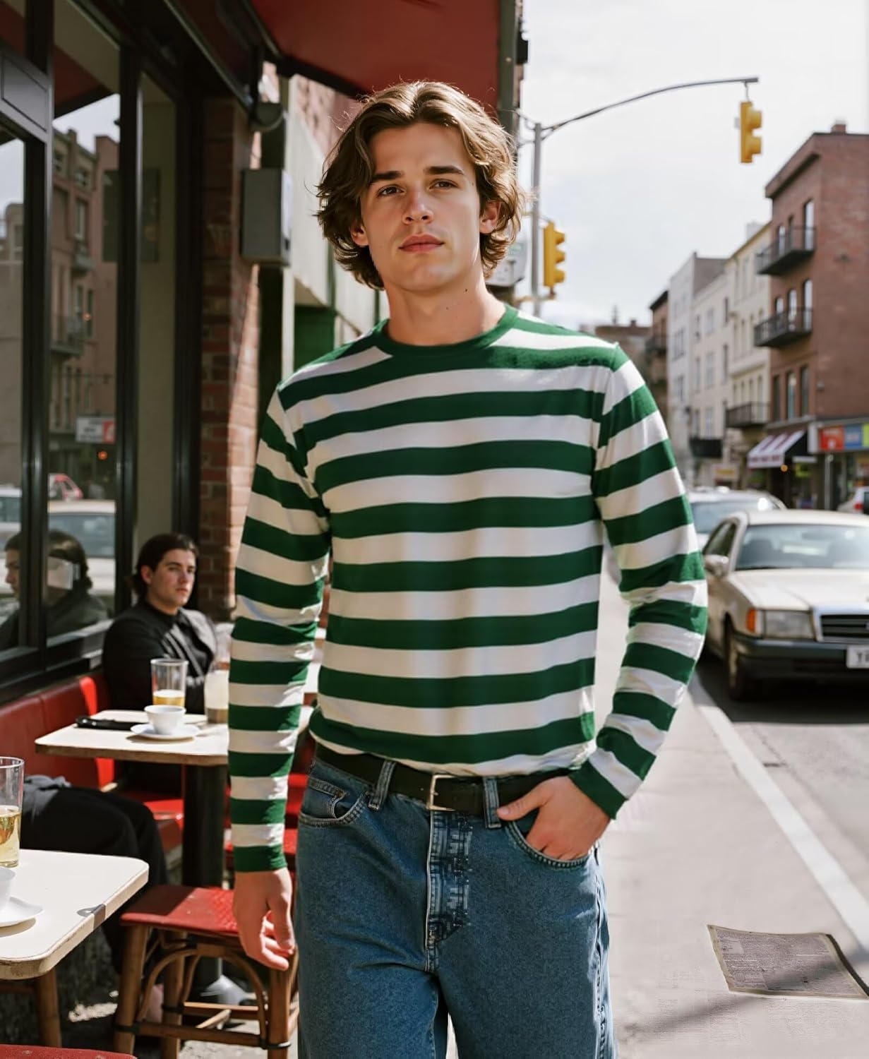 Men's Striped Shirts Long Sleeve, T-Shirt Crewneck Cotton Blend Stripes Top Casual Tee - Image 5