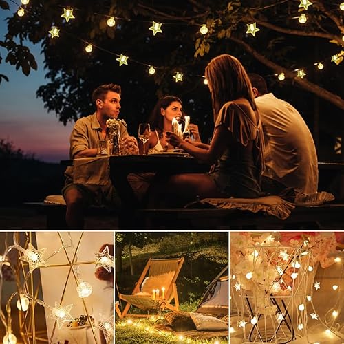 Miniatura 7 de BiteBoom Cadena de luces LED de alta calidad con 100 bolas de burbujas y 100 estrellas, impermeable y duradera, 8 modos de iluminación, función de