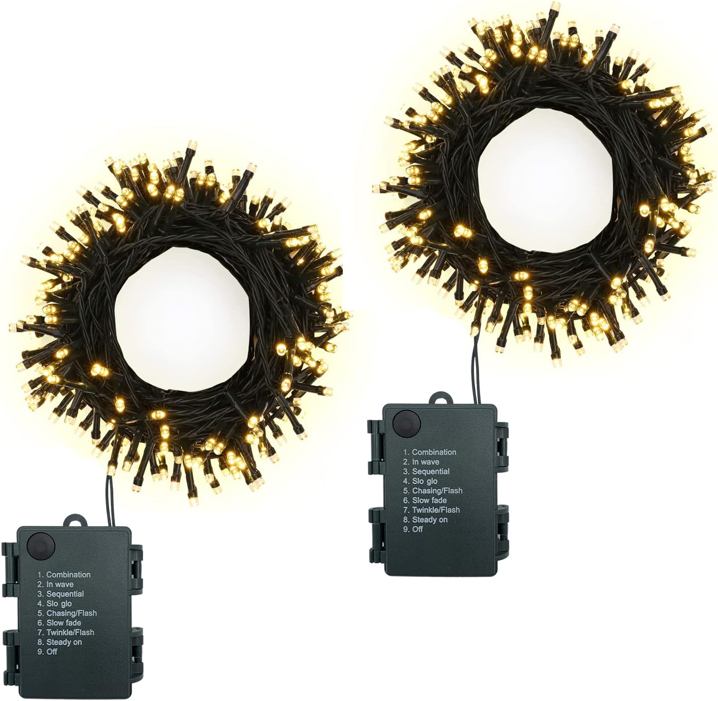 Battery Operated String Lights with Timer 2 Pack 50 LED 16Ft/5m, Mini String Lights indoor 8 Modes Fairy Lights for Bedroom Christmas Party Wedding Holiday Decoration (Dark Green Cable, Warm White)