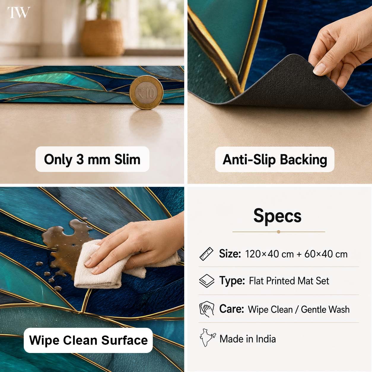 TURTLEWINGS Kitchen Floor Mats - Absorbent & Non-Slip -5 TURTLEWINGS Kitchen Floor Mats - Absorbent & Non-Slip -5