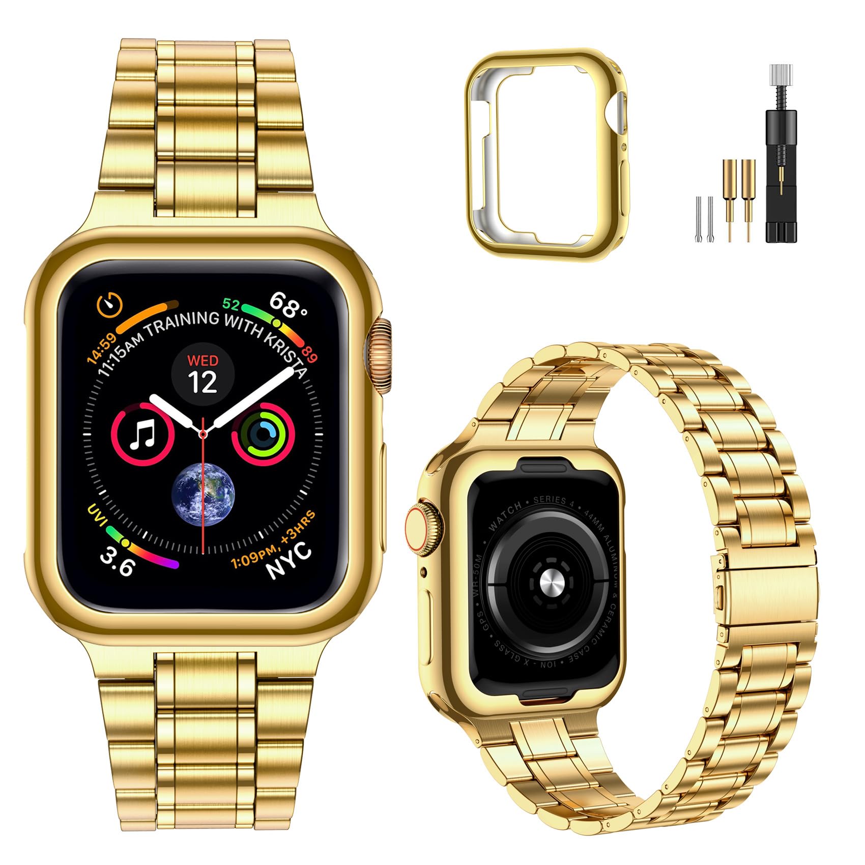 MioHHR Kompatibel mit Apple Watch Armband 38mm 40mm 41mm 42mm 44mm 45mm 49mm, massives Edelstahl-Metallarmband für iWatch Ultra 2 1 Series 9 8 7 6 5 4 3 2 1 SE