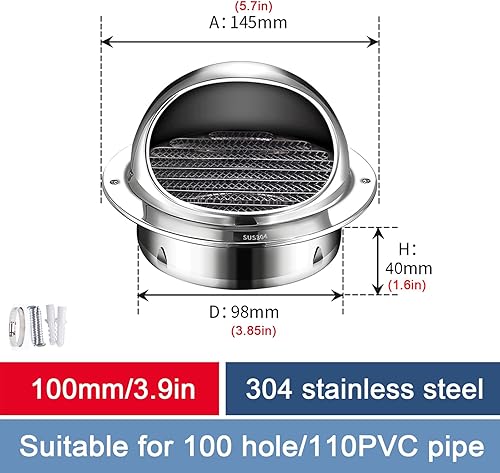 Miniatura 3 de Rejilla de ventilación de aire de acero inoxidable 304, tapa de chimenea para parabrisas de exterior, campana extractora, tapa de lluvia, tapa de