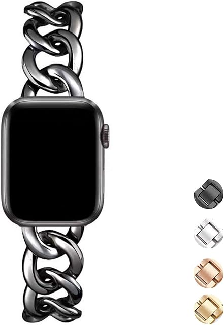 Urpick Apple Watch Band - Stylish iWatch Band for Apple Watch SE Series 6 Series 5 4 3 2 1 Size 38mm 40mm 42mm 44mm, Durable Stainless Steel Chain Bands (Black, 42mm/44mm)