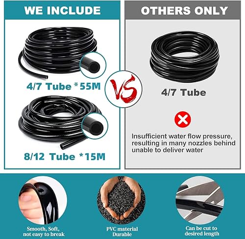 XINGGANG Garden Irrigation System, 340Pcs Adjustable Drip Irrigation Kit, 70m Polyvinyl Chloride Pipe, Automatic Watering for Landscape, Flower Bed and Patio Plants - 7