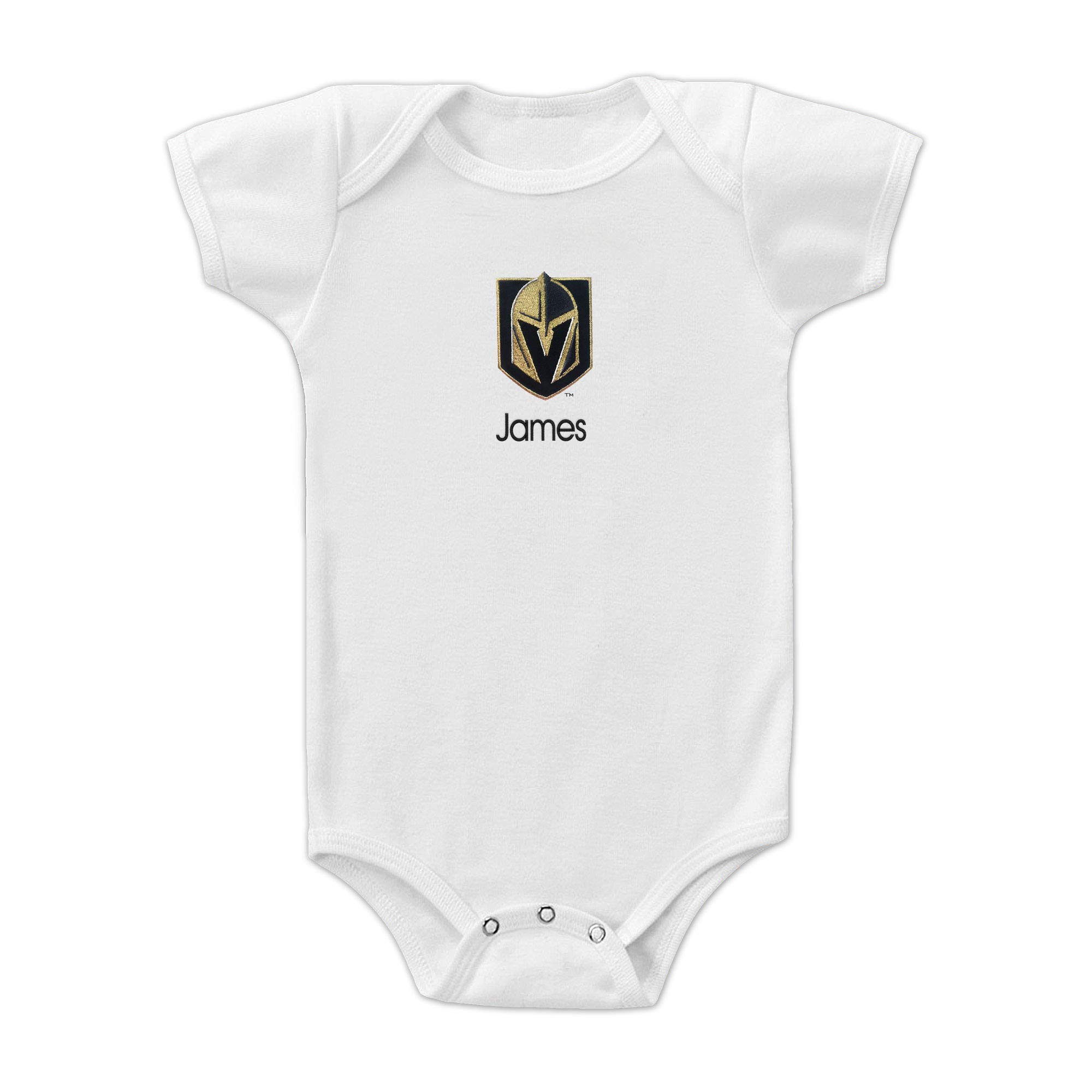 Designs By Chad and Jake Vegas Golden Knights Personalized Baby Bodysuit, Officially Licensed (12-18 Months, White)