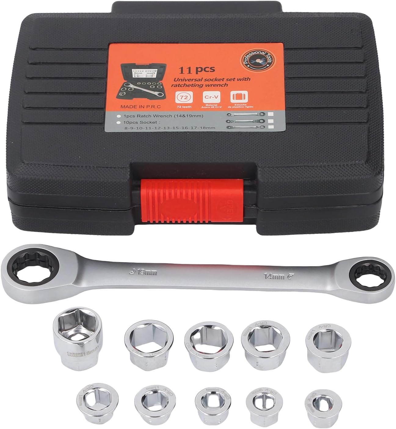 72 Teeth Ratchet Wrench Set Heavy Duty Double Head Box End Torsion Wrench with 10 Replacement Heads Professional Grade CrV Steel for Automotive Repair and Industrial Mainte