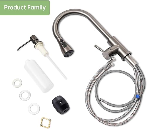 Miniatura 7 de APPASO Grifo de cocina con dispensador de jabón, grifos de fregadero de cocina de acero inoxidable negro con rociador extraíble, 3 modos, grifos de